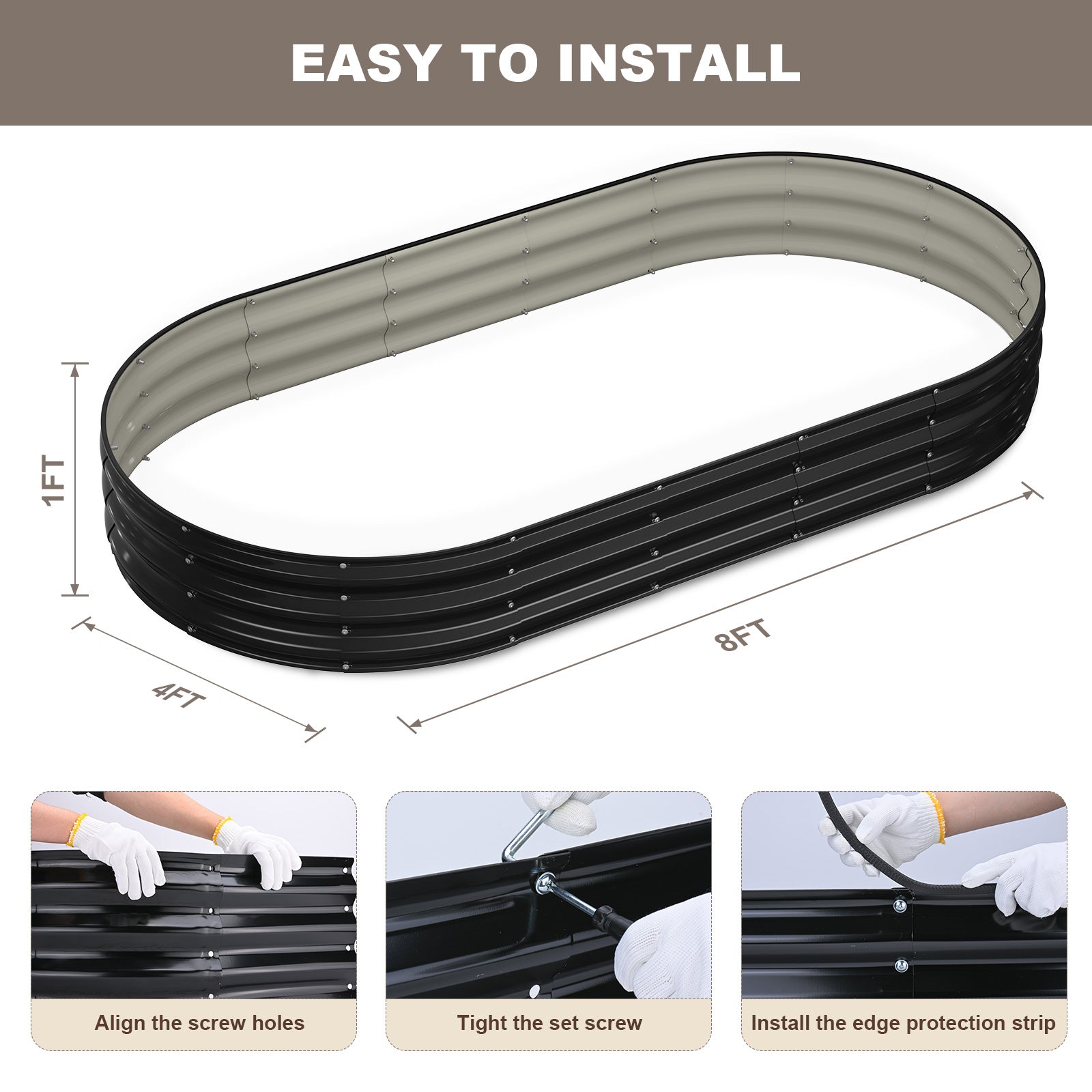 Raised Garden Bed(Black,8x4x1ft)