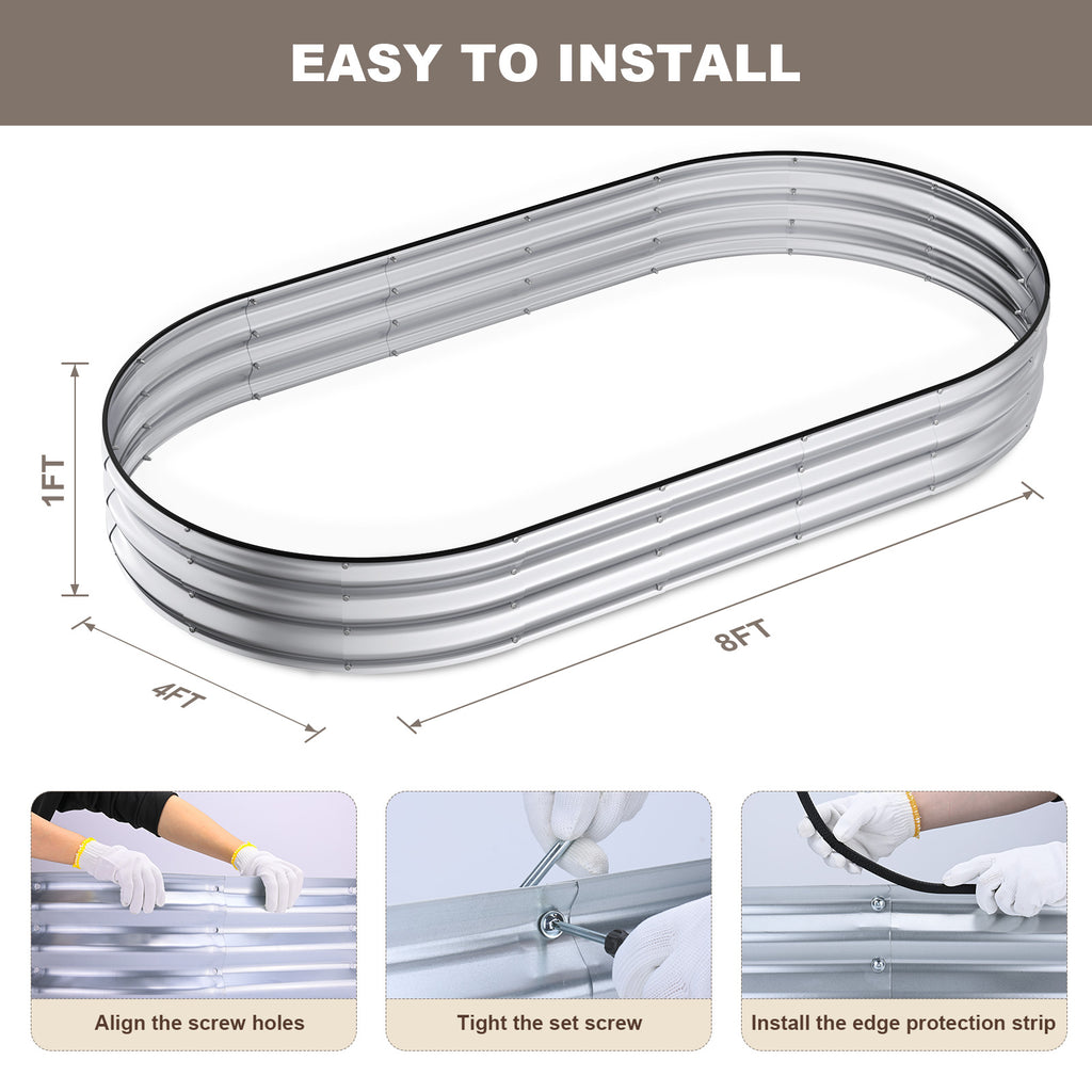 Raised Garden Bed(Silver,8x4x1ft)
