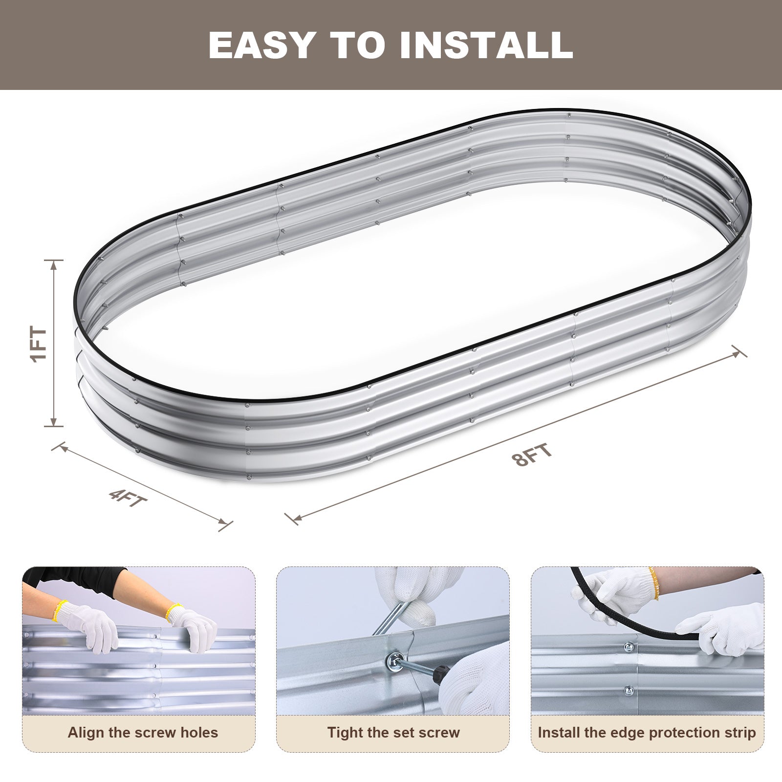 Raised Garden Bed(Silver,8x4x1ft)