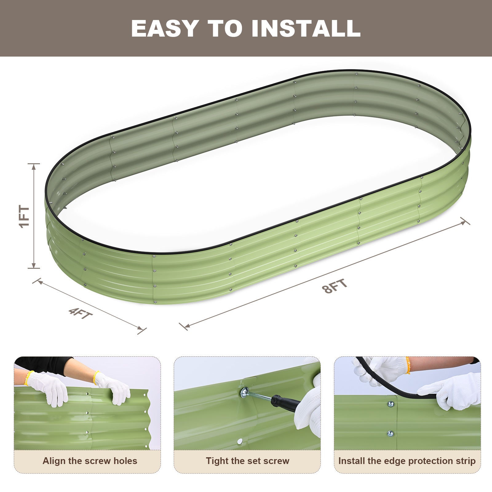 Raised Garden Bed(Green,8x4x1ft)