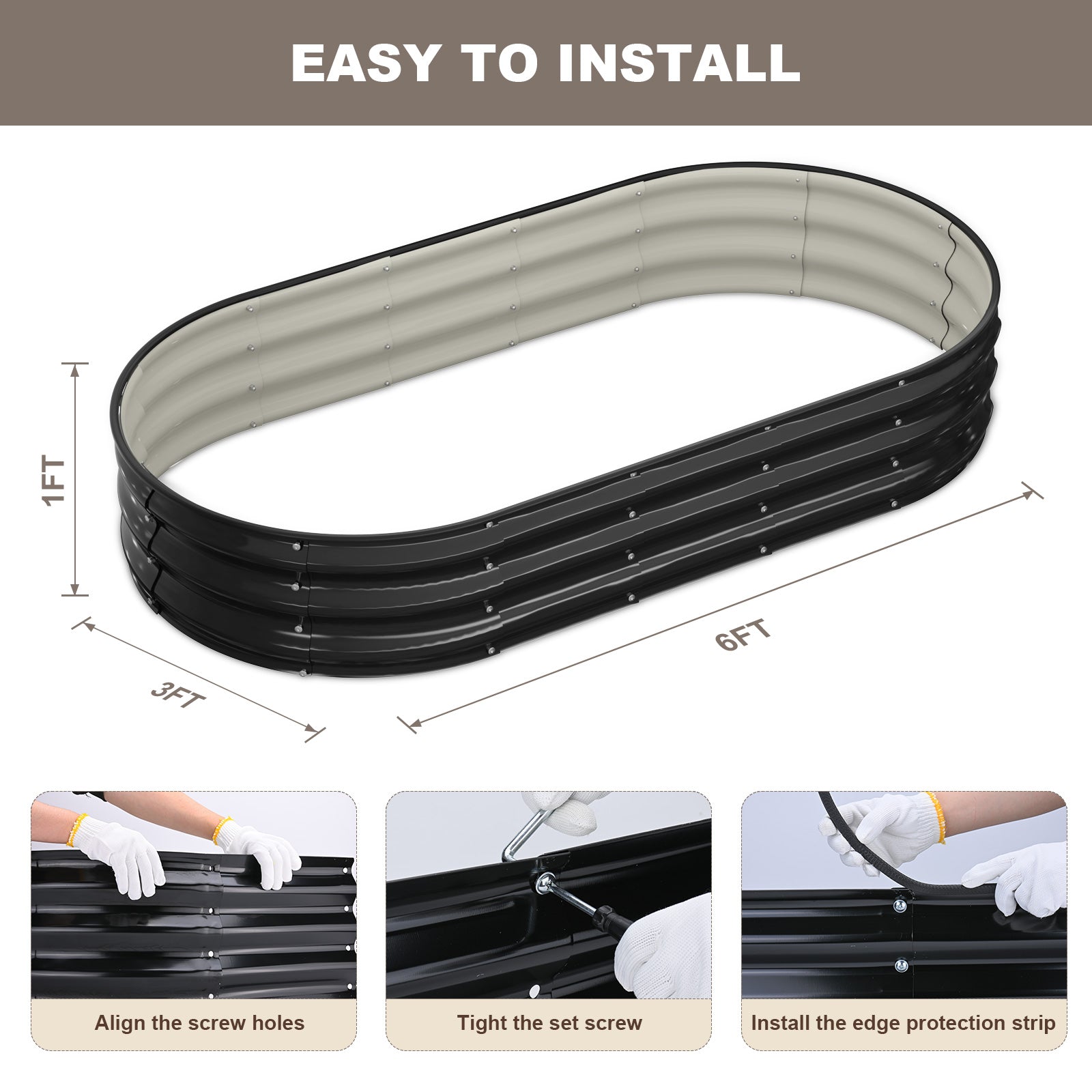 Raised Garden Bed(Black,6x3x1ft)