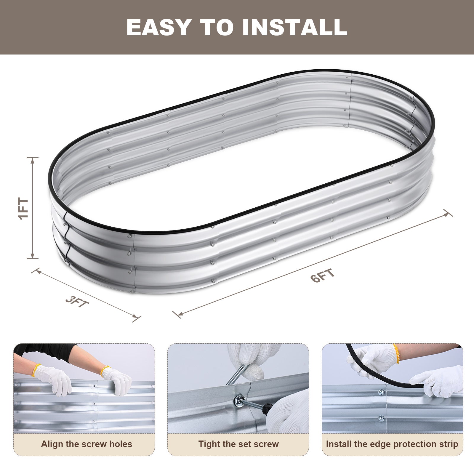 Raised Garden Bed(Silver,6x3x1ft)