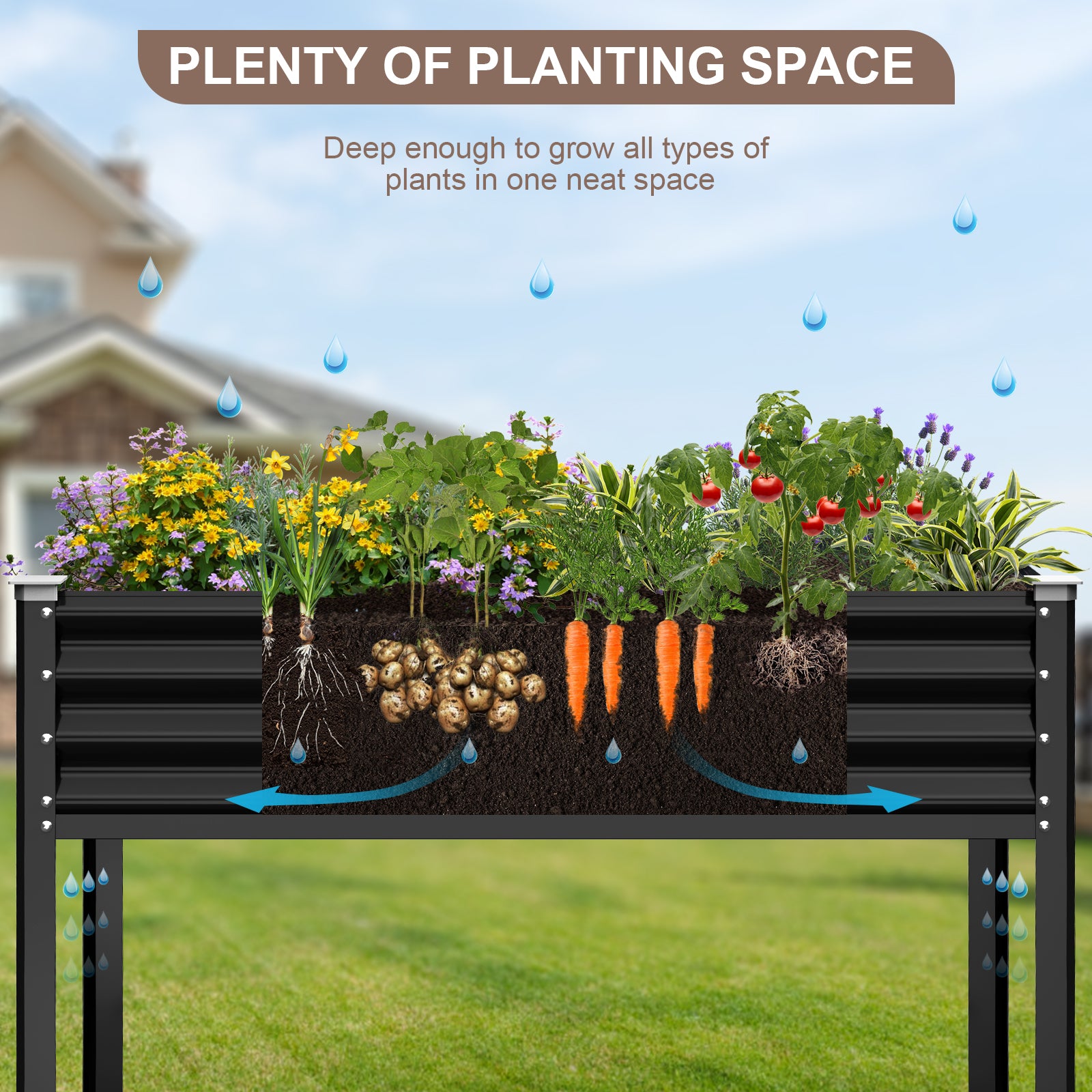 Raised Garden Bed with Legs(Black,48×24×32)