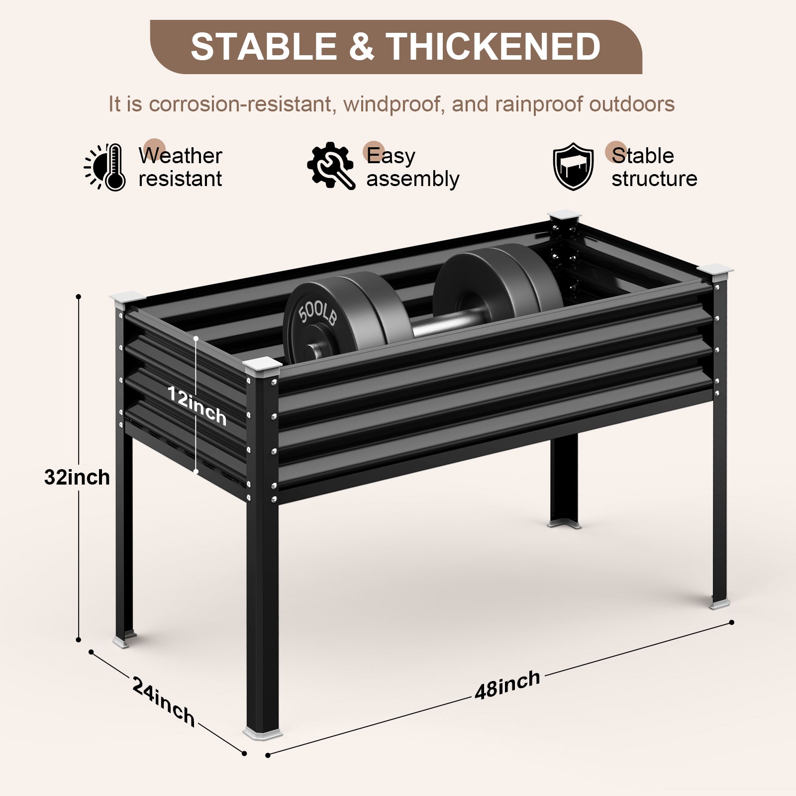 Raised Garden Bed with Legs(Black,48×24×32)