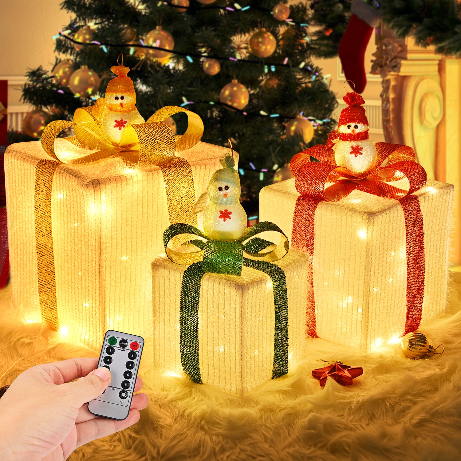 Set of 3 Christmas Lighted Gift Boxes