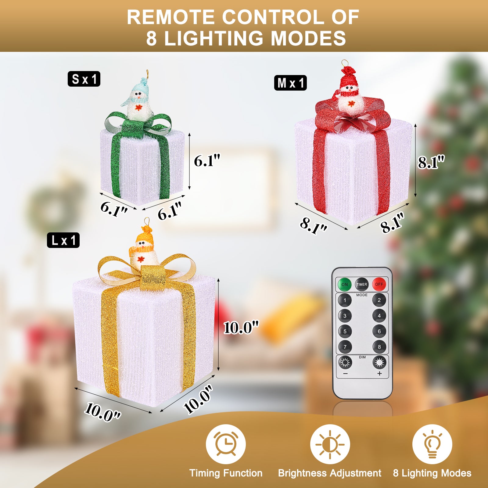 Set of 3 Christmas Lighted Gift Boxes