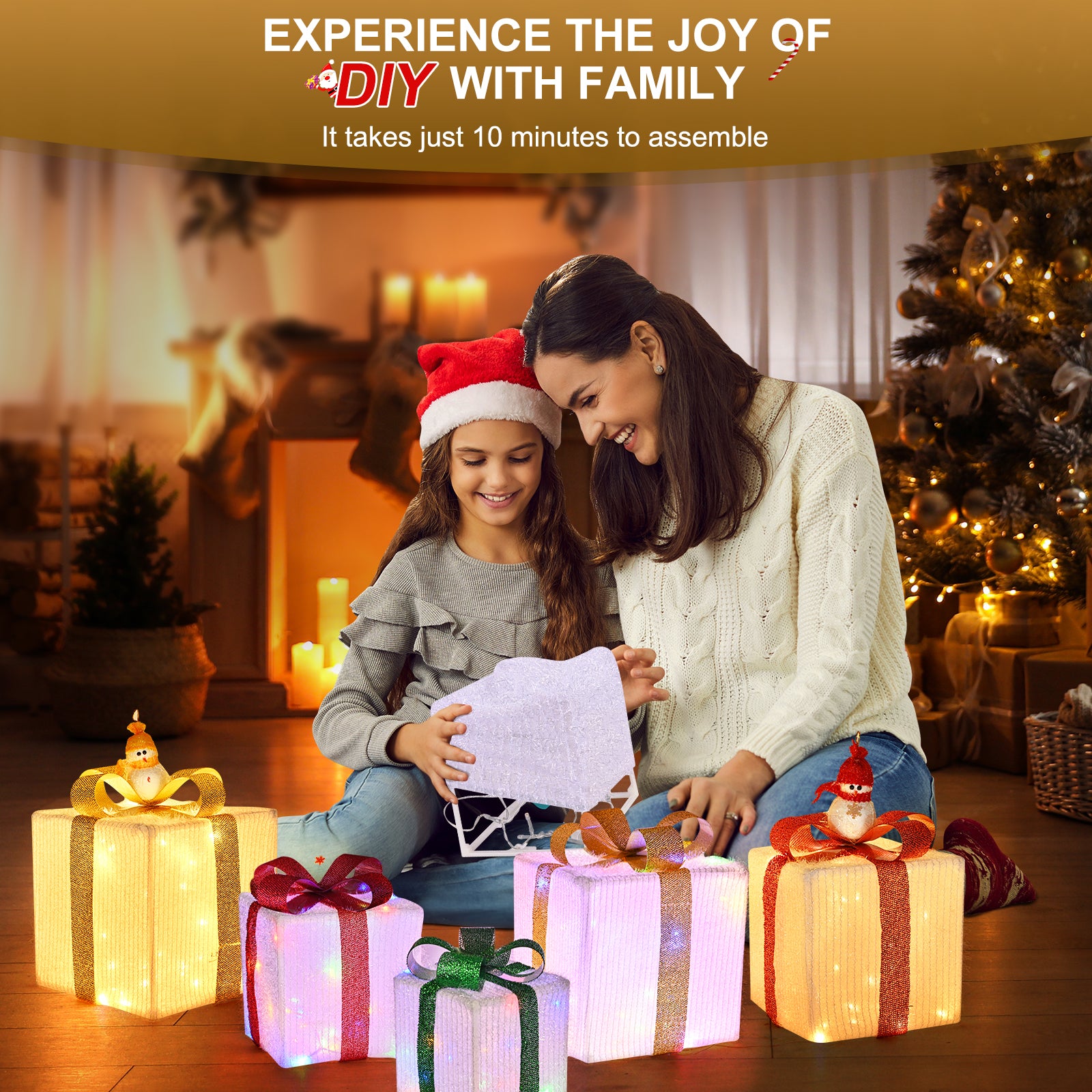 Set of 3 Christmas Lighted Gift Boxes
