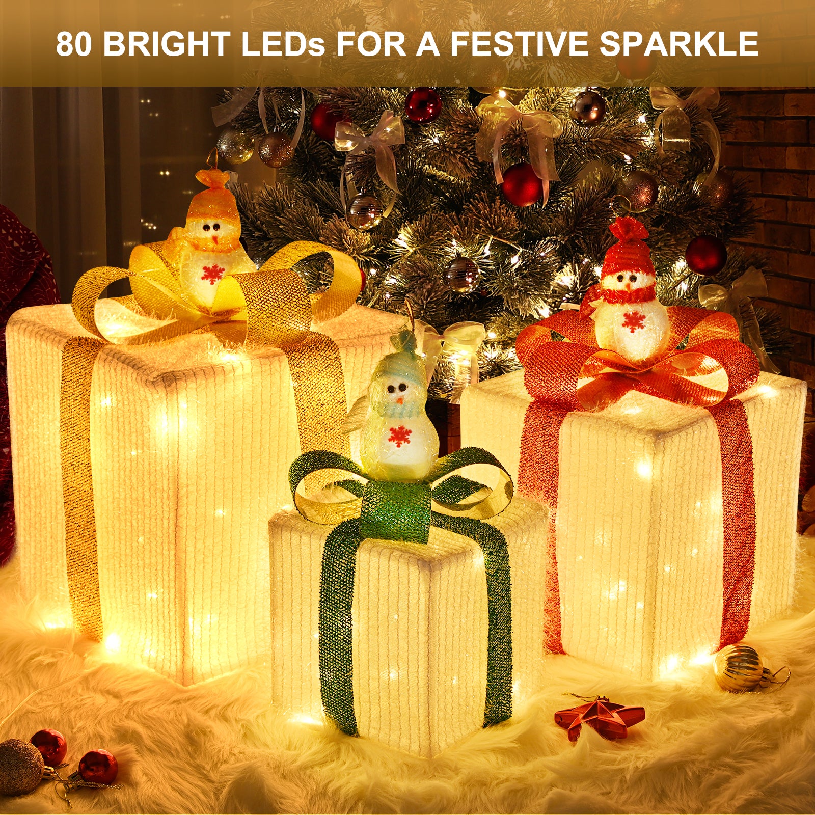Set of 3 Christmas Lighted Gift Boxes