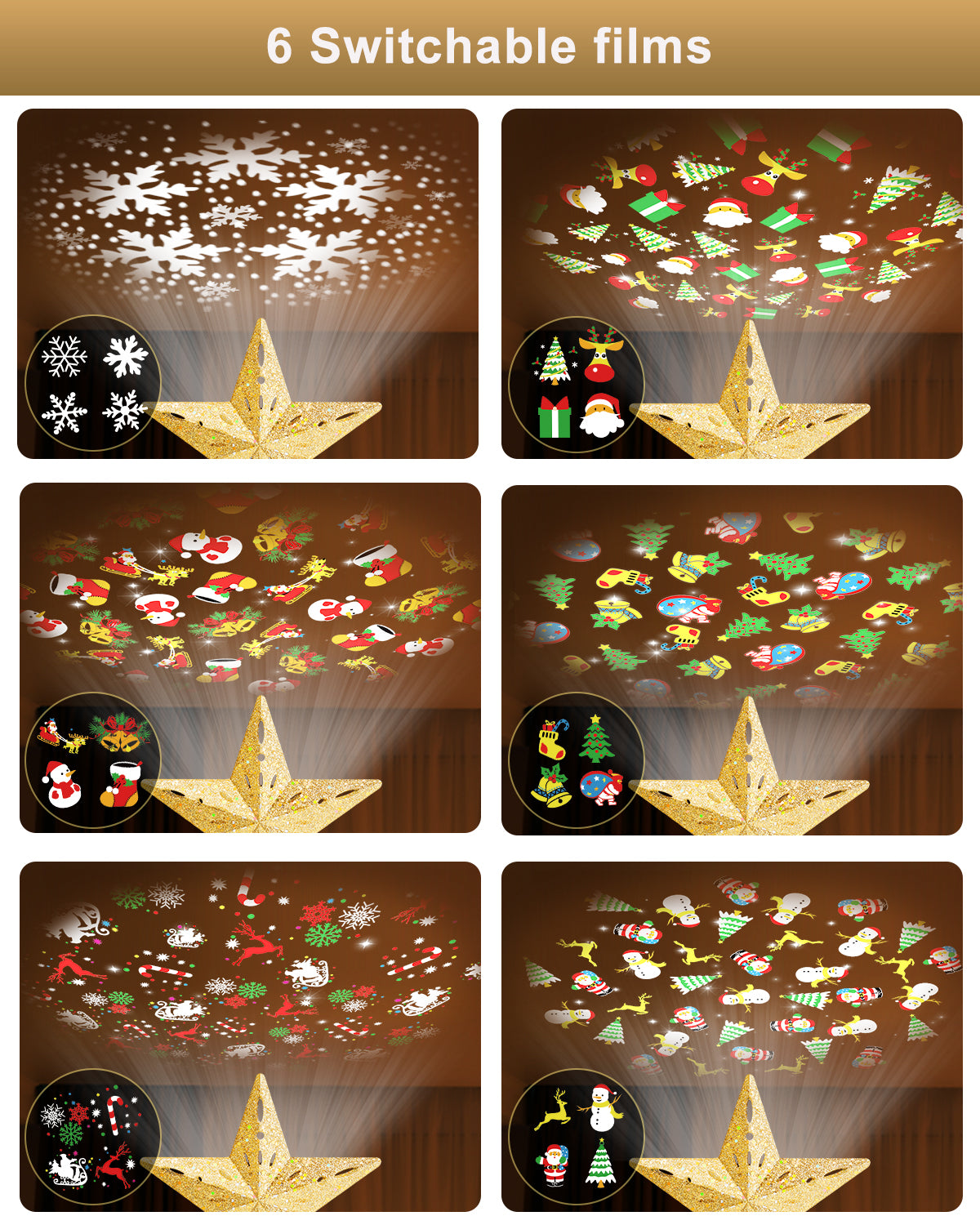 Christmas Tree Topper Star Lighted with Warm Christmas String Lights（Gold）