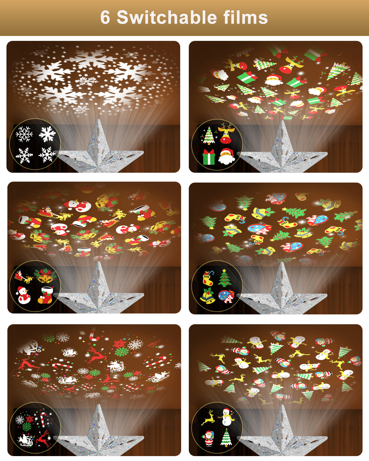 Christmas Tree Topper Star with Colorful Christmas String Lights (Silver)