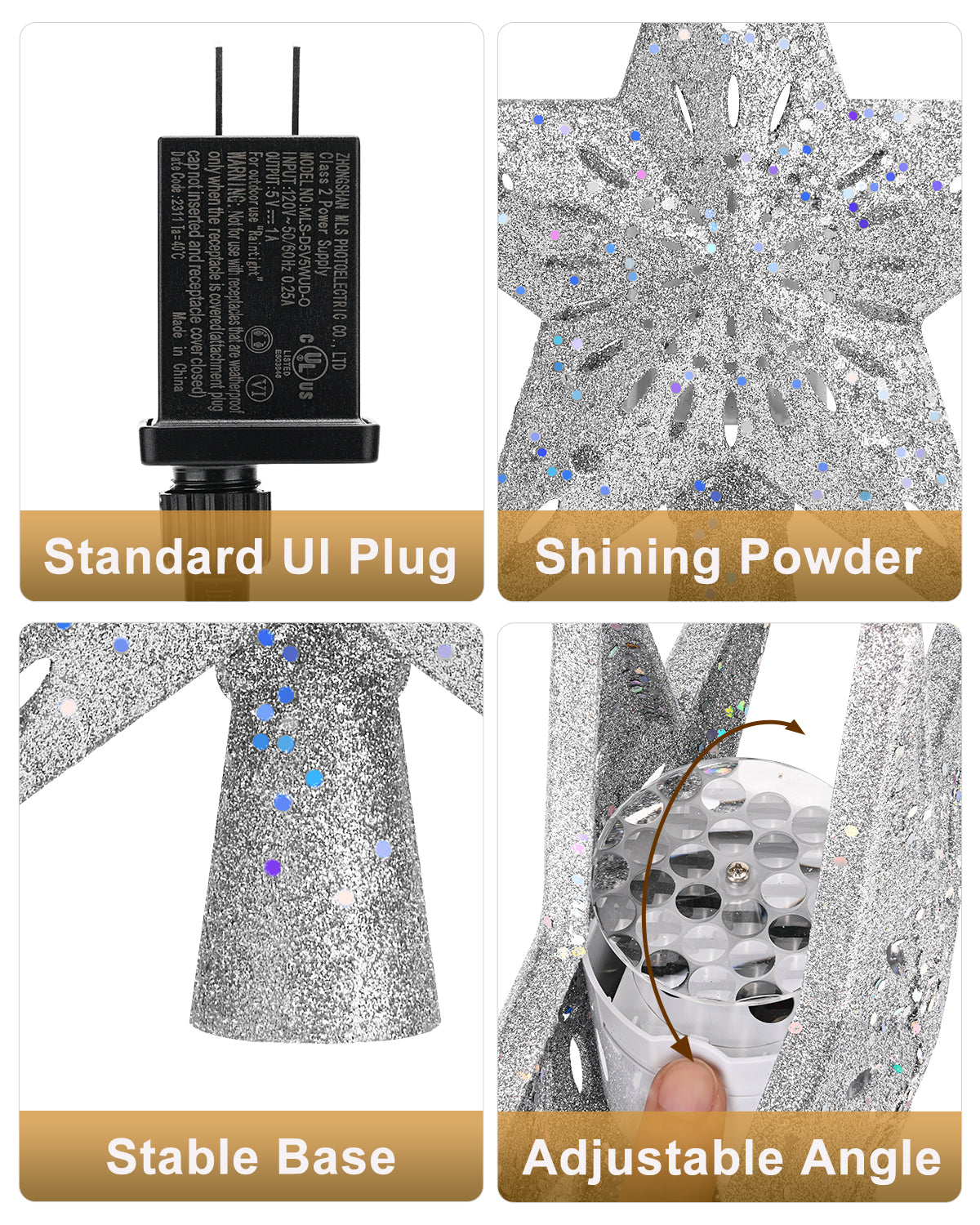 Christmas Tree Topper Star with Colorful Christmas String Lights (Silver)